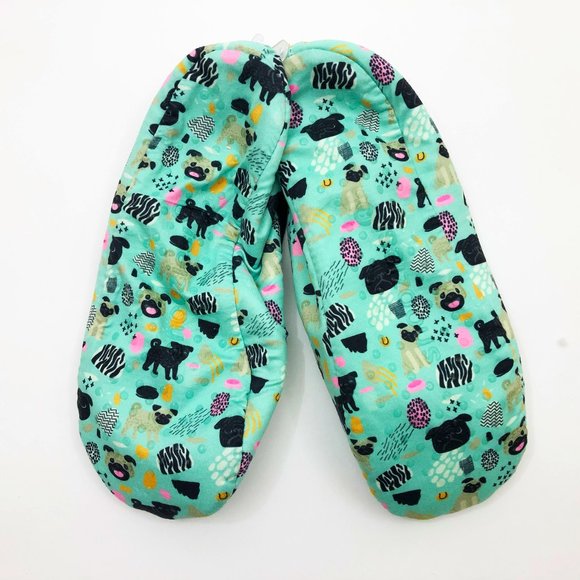 Snoozies Women's Stretch Comfort Skinnies Blue Green Dogs Slippers Size 7/8 - Picture 5 of 6